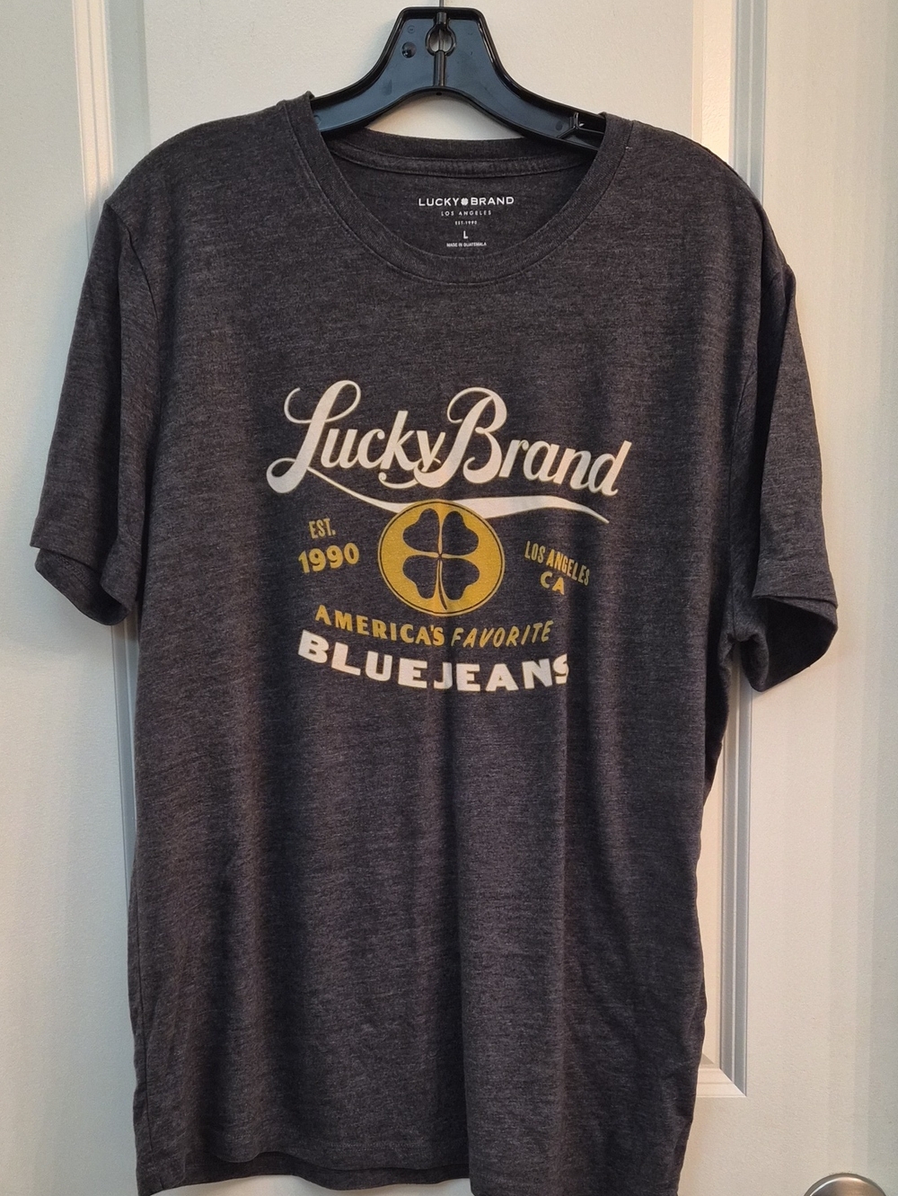 Lucky Brand Charcoal T-Shirt with Yellow and Cream Logo